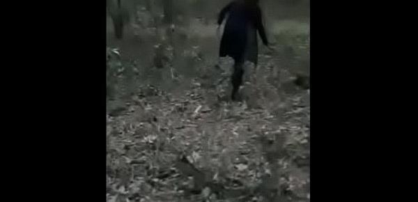  (HAPPY HALLOWEEN) guy chase ebony chick down  in the woods and fuck the shit out of her